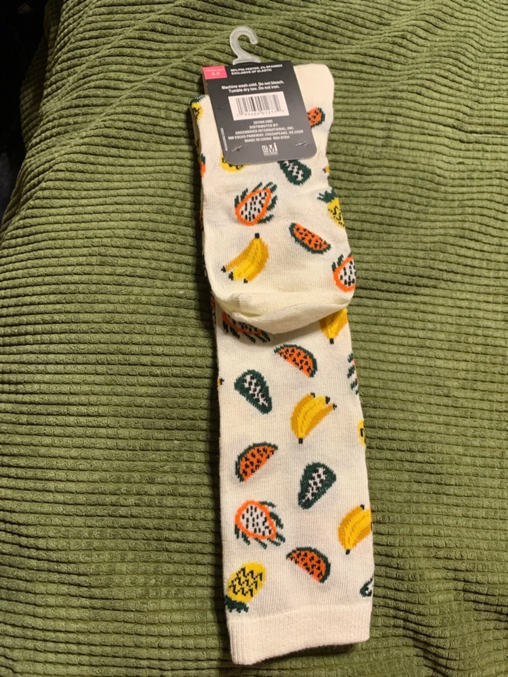 Beverly Hills Polo Club Fruit Print Cream Knee-High Socks